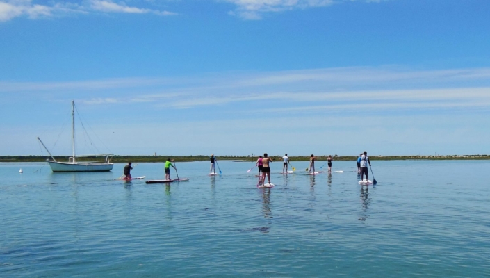 Groupe de stand up paddle.